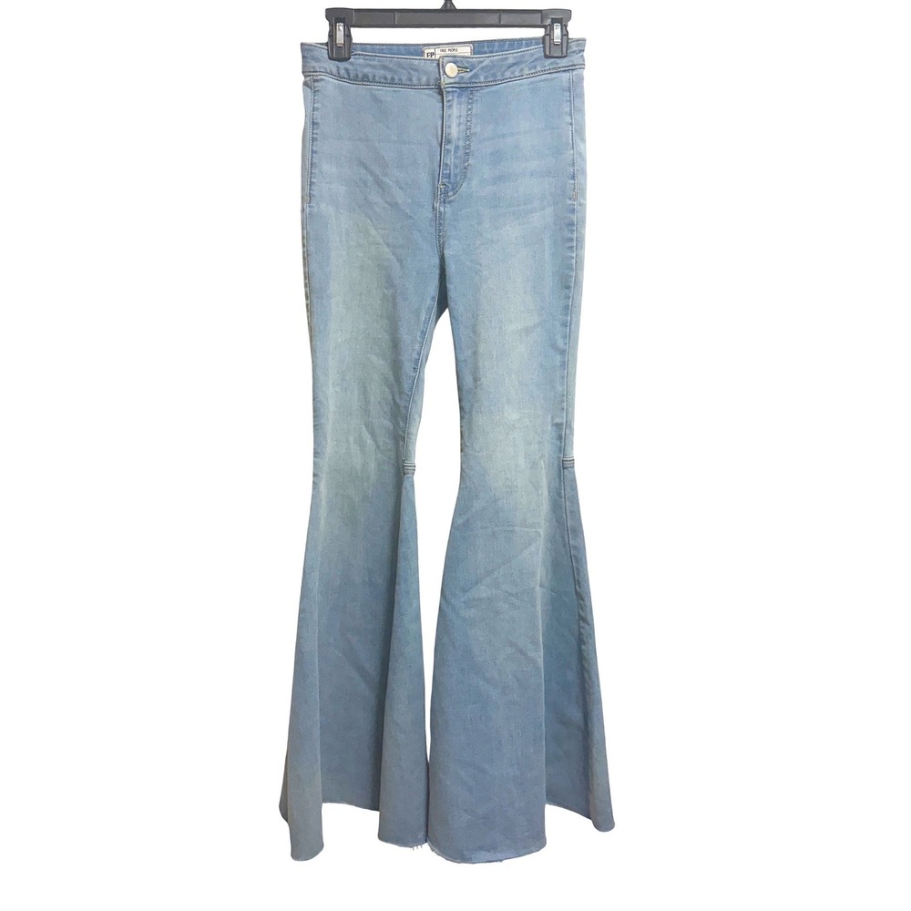 Free People Float On Flare Light Blue Jeans High Rise Bell Bottom 26 Short